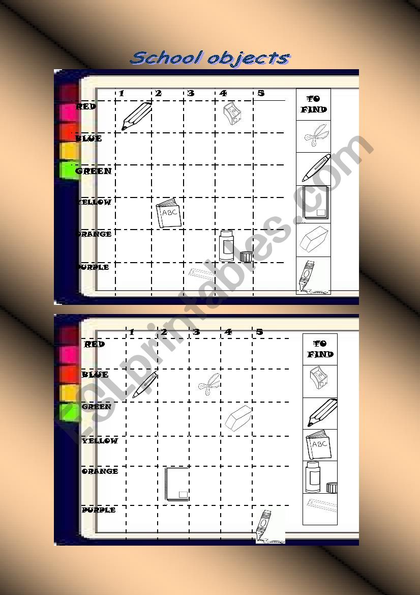 School objects battle worksheet