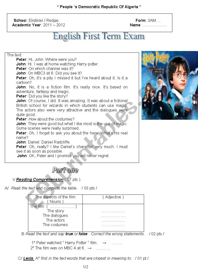 Did you see harry potter? worksheet