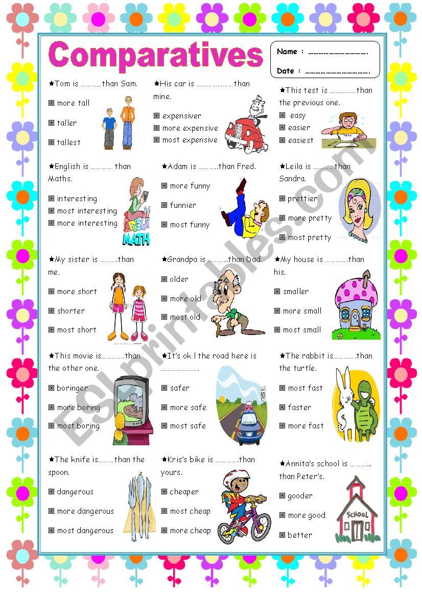 COMPARATIVES worksheet