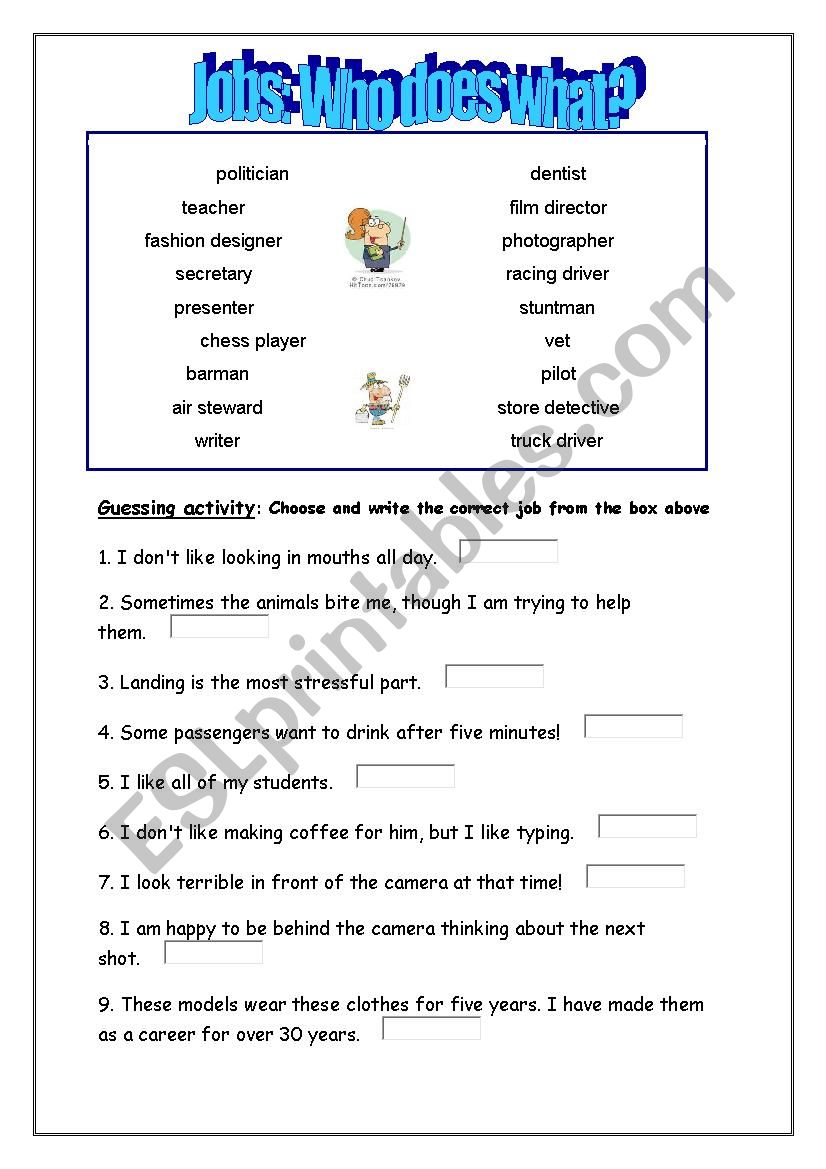 jobs: who does what? worksheet