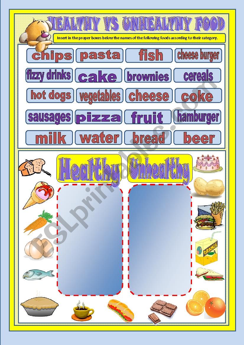 Food - healthy and unhealthy worksheet