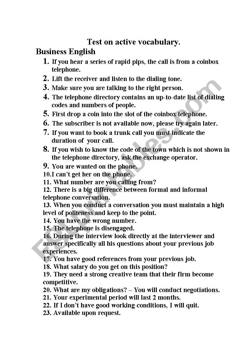 Business English worksheet