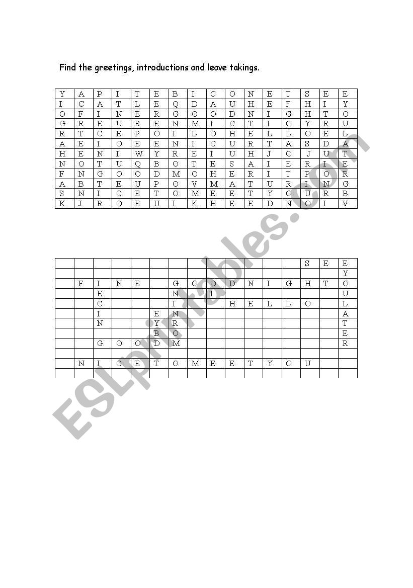 Greetings wordsearch worksheet