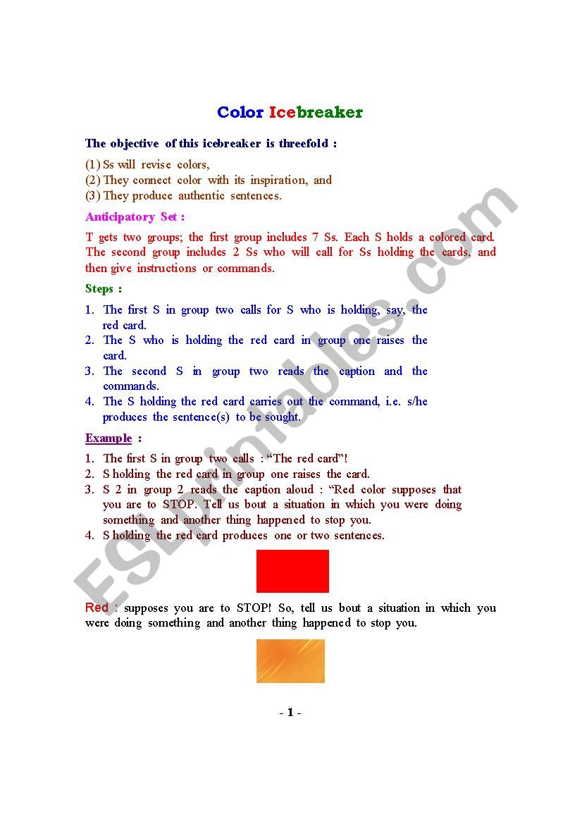 Colors Icebreaker worksheet