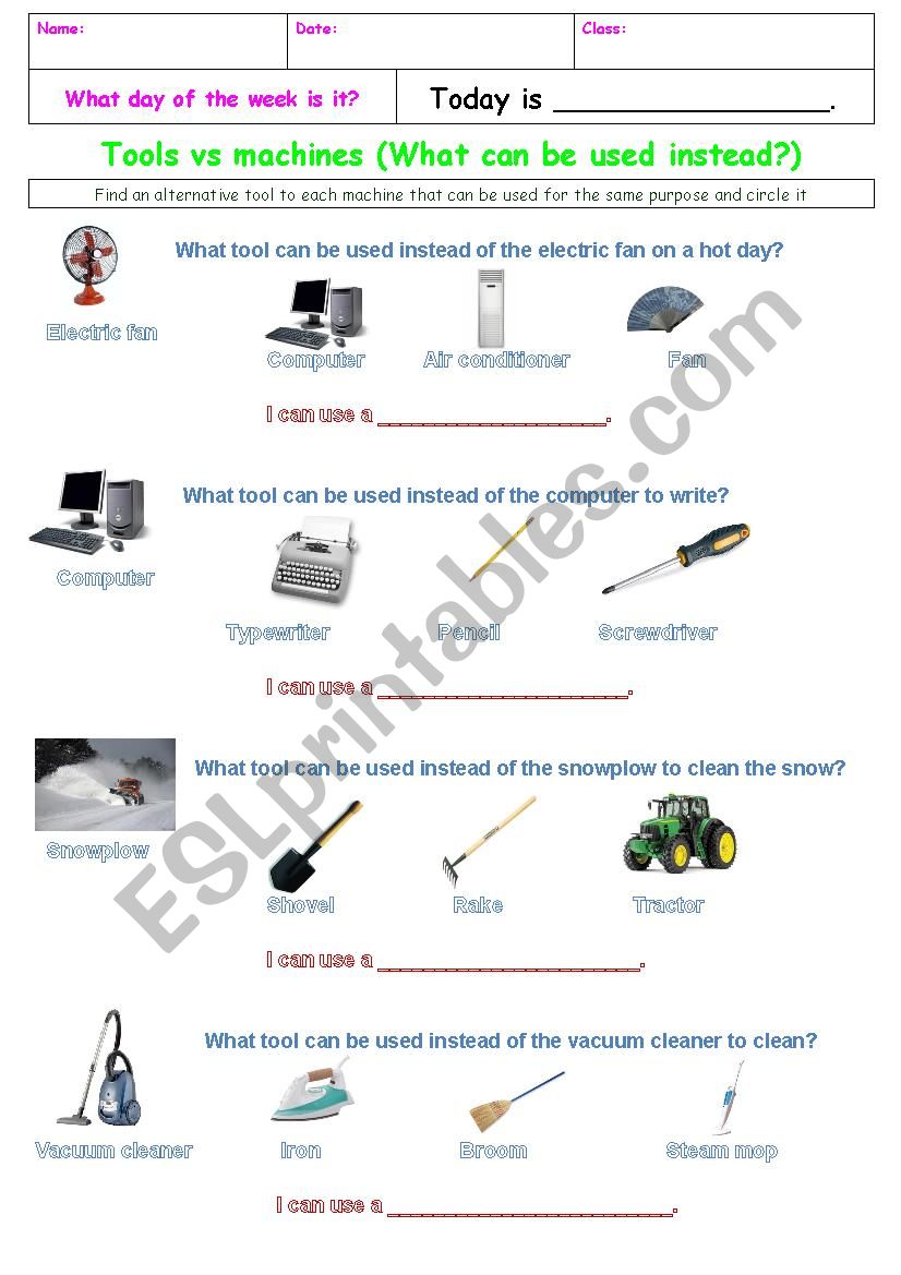 tools vs machines worksheet