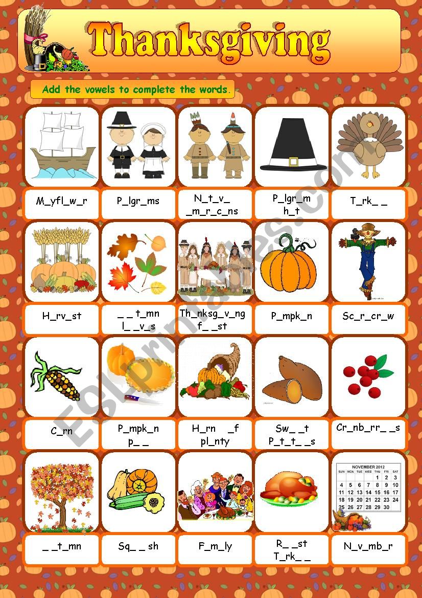 Thanksgiving Vocabulary worksheet