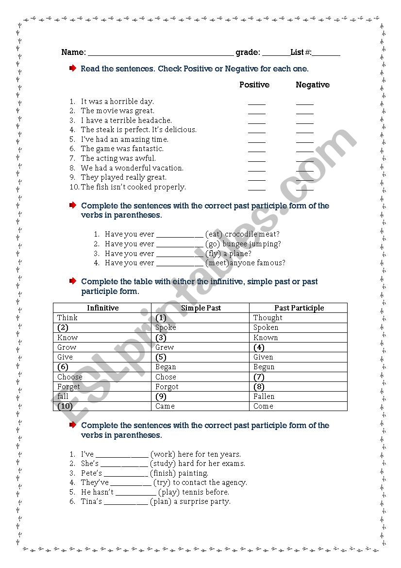 simple past - past participle form