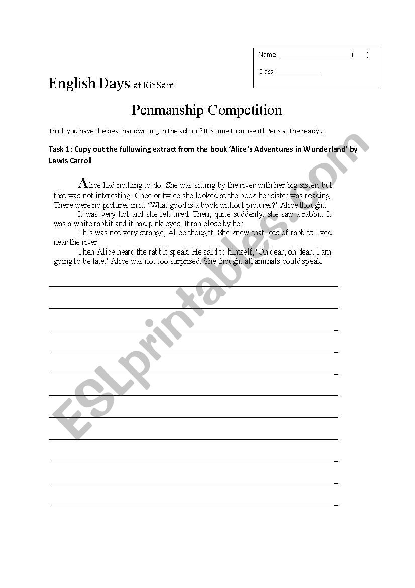 penmanship worksheet
