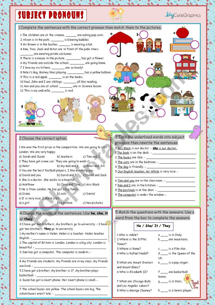 Subject Pronouns - ESL worksheet by kissnetothedit