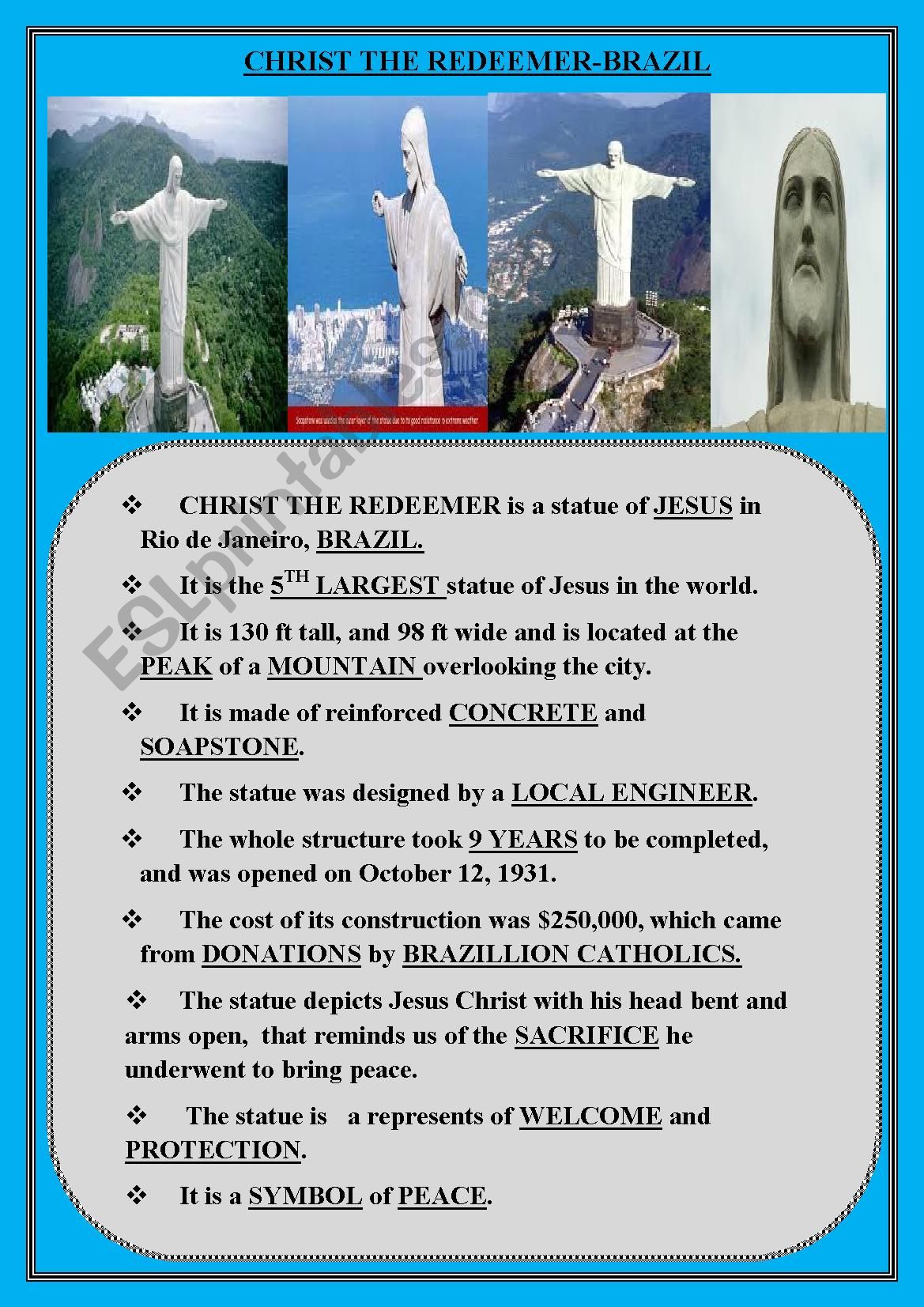 Christ the redeemer worksheet