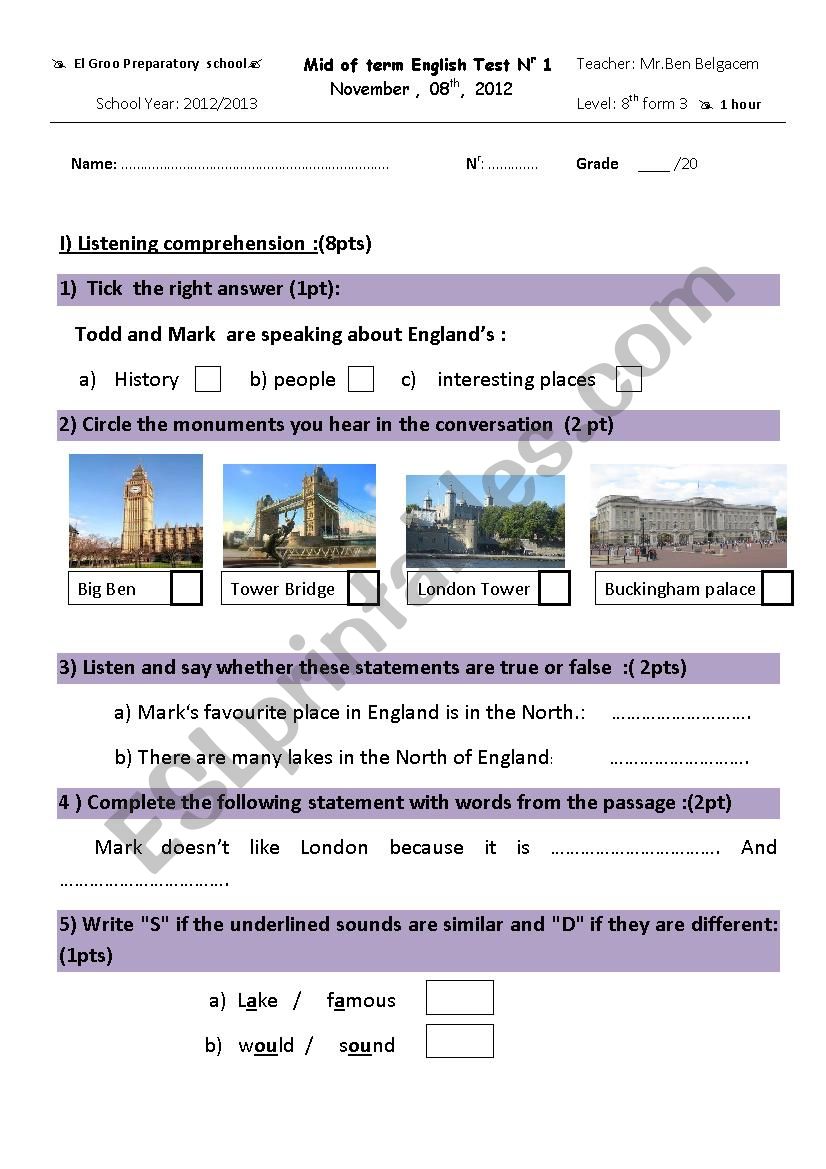 Mid of term test n1 worksheet