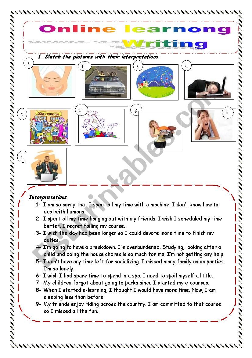 Online Learning Writing worksheet