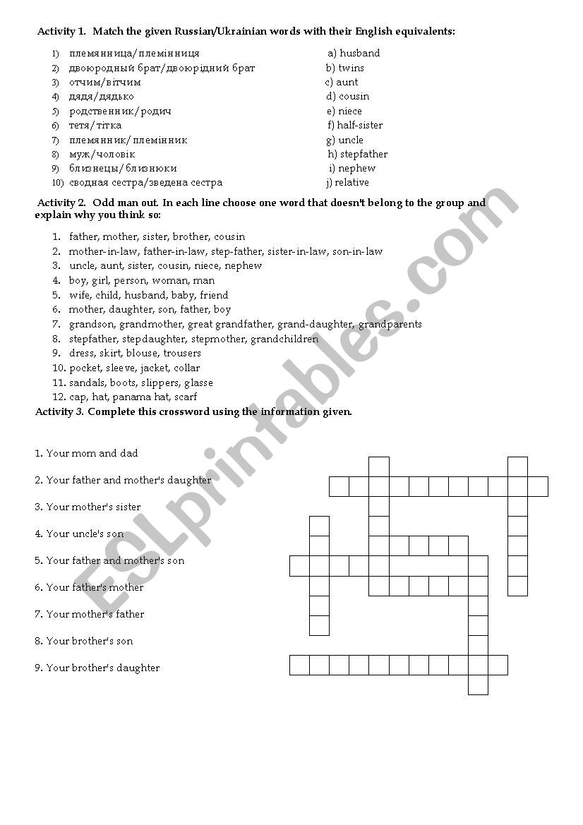 Family worksheet