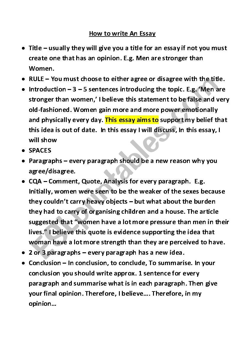 Essay Writing worksheet