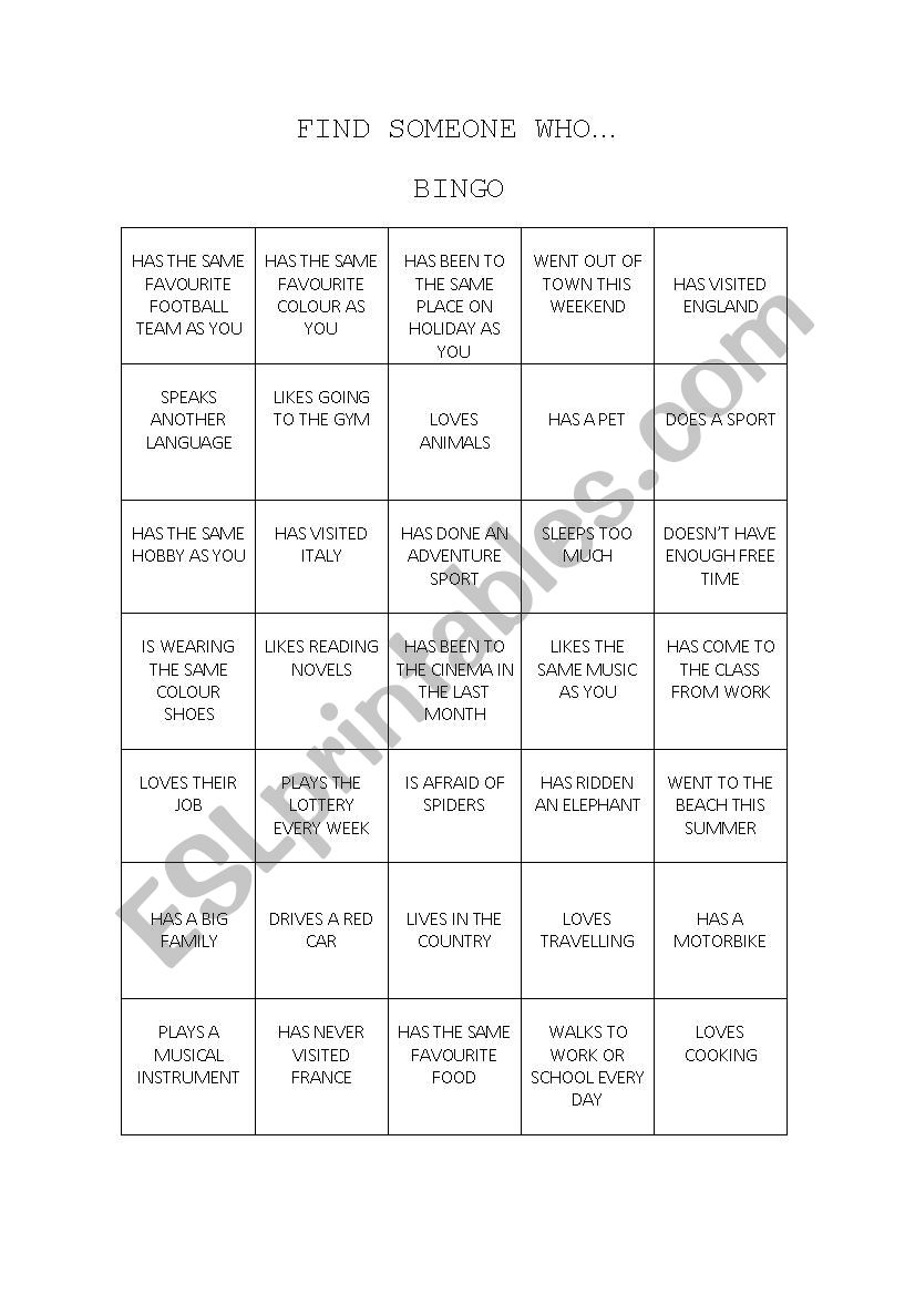 ICEBREAKER BINGO worksheet