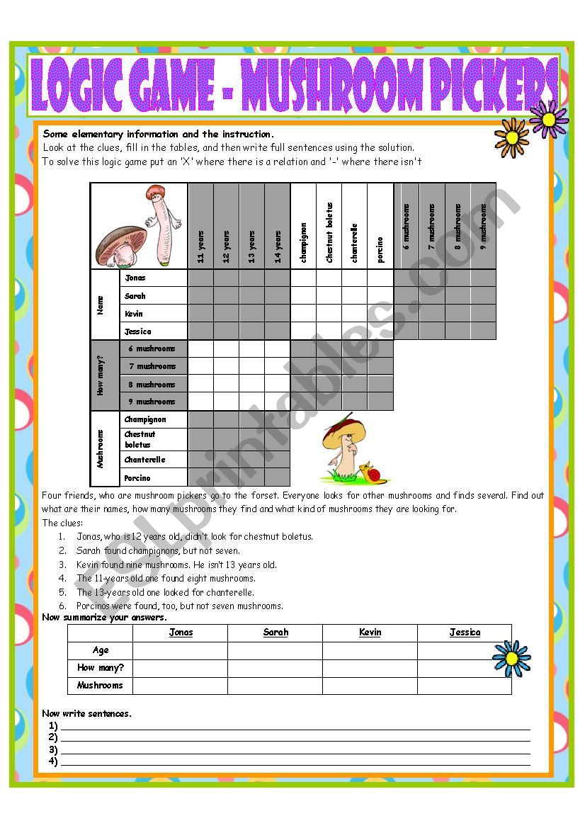 Logic Game No. 7 - Mushroom Pickers