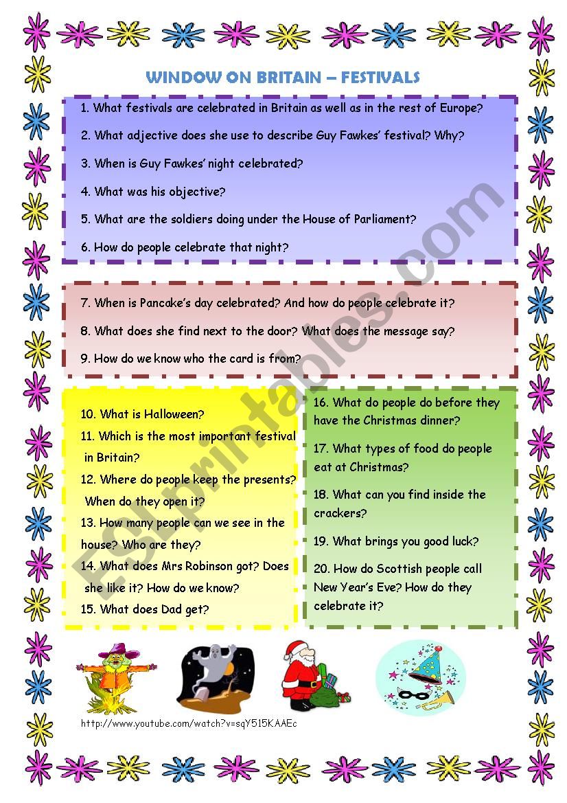 Festivals worksheets. Window on Britain Festivals. Праздники в Британии Worksheet. Window on Britain Festivals Worksheets. Задания к видео Window on Britain.