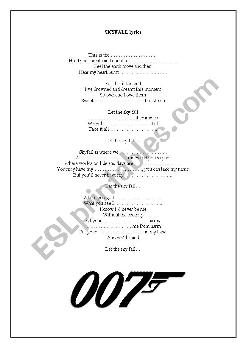 Skyfall - song lyrics worksheet