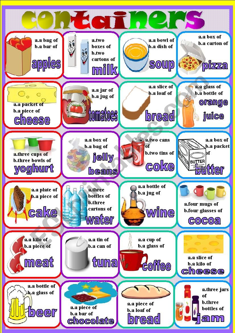 containers worksheet