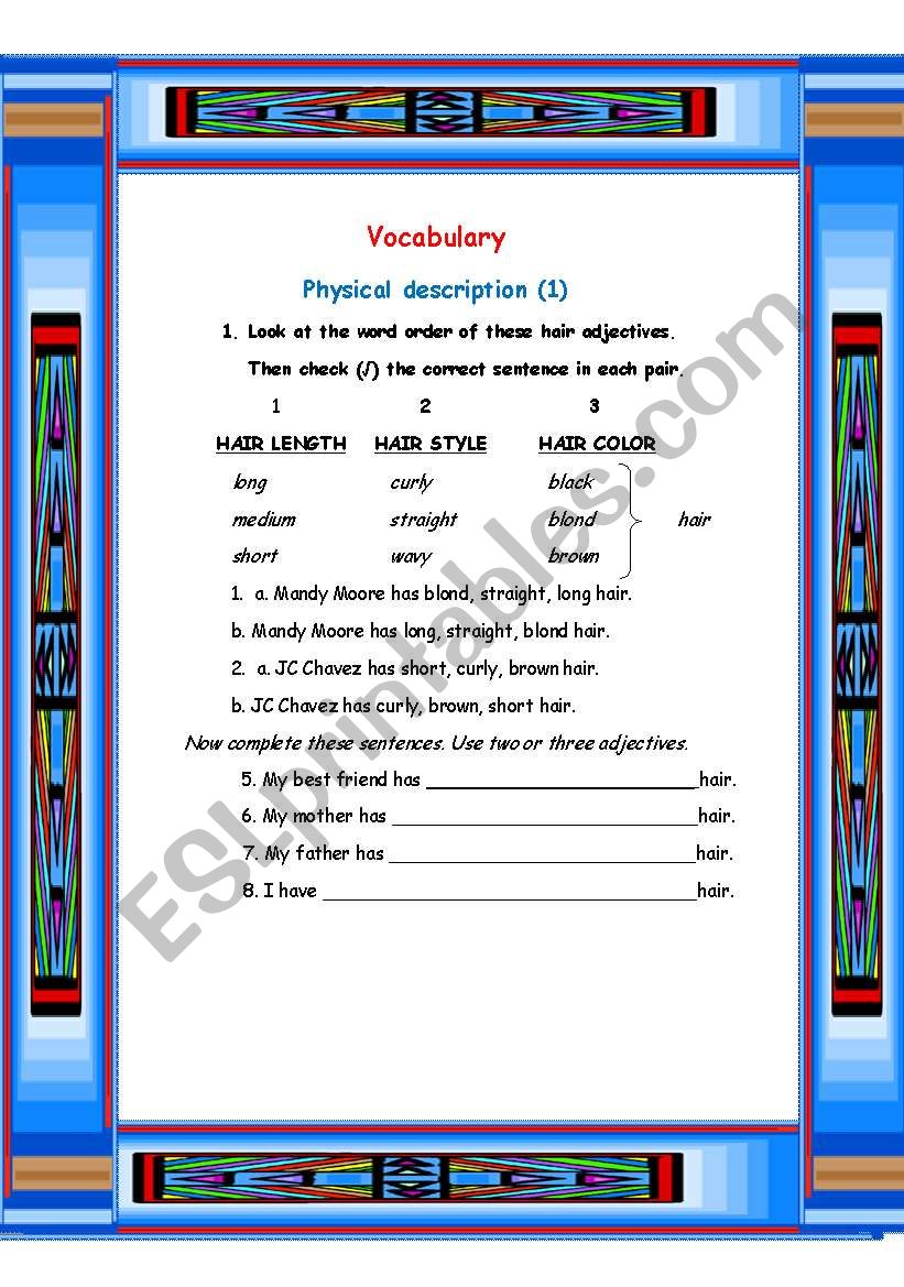 Physical Appearence worksheet