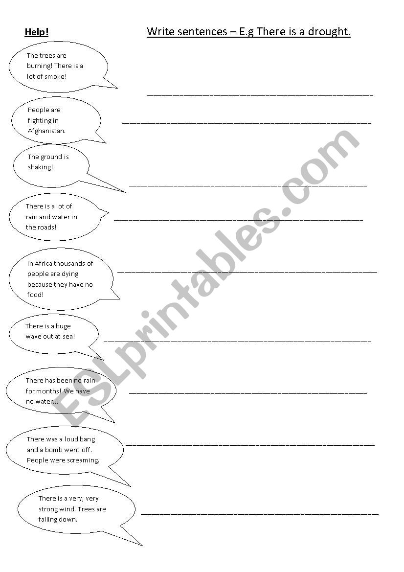 Help! Disaster vocabulary worksheet