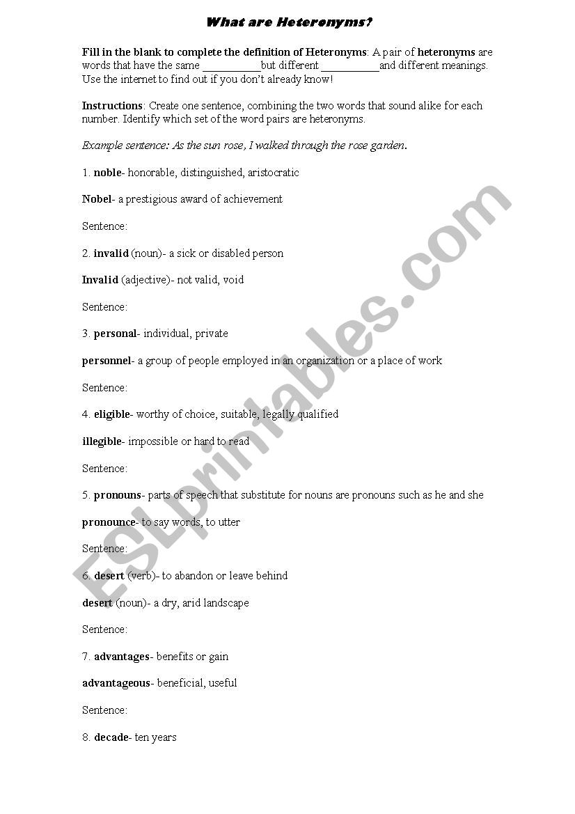 heteronyms worksheet