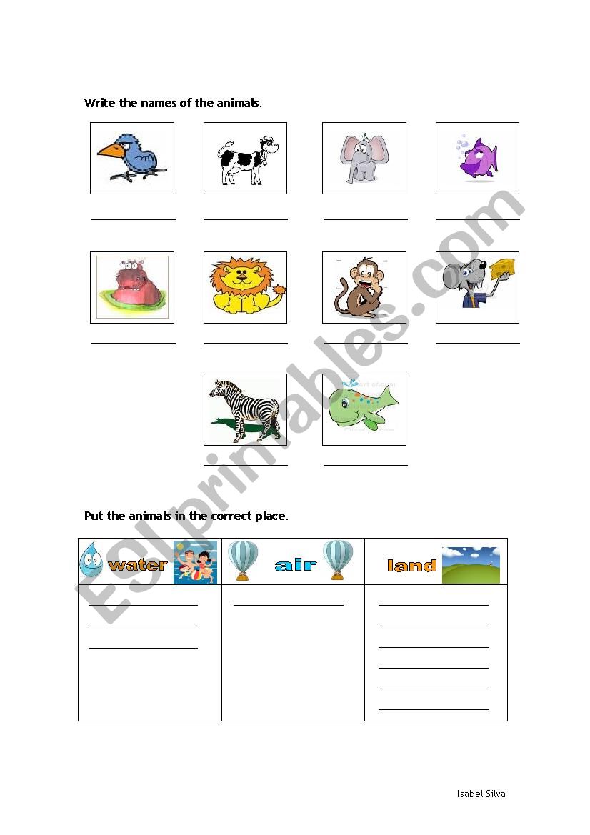 animals  worksheet