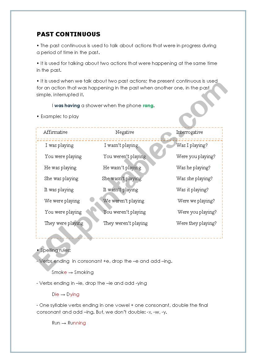 Past continuous worksheet