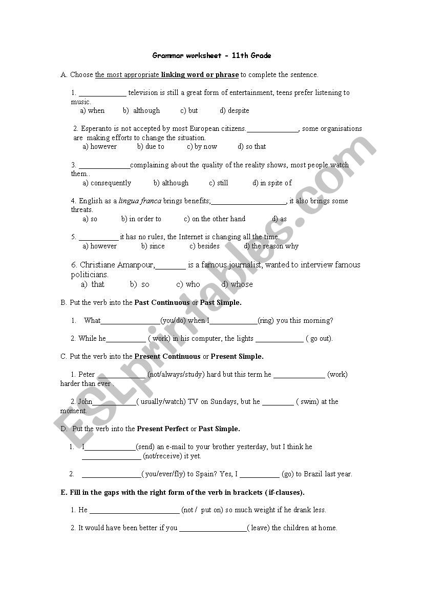 Grammar  worksheet