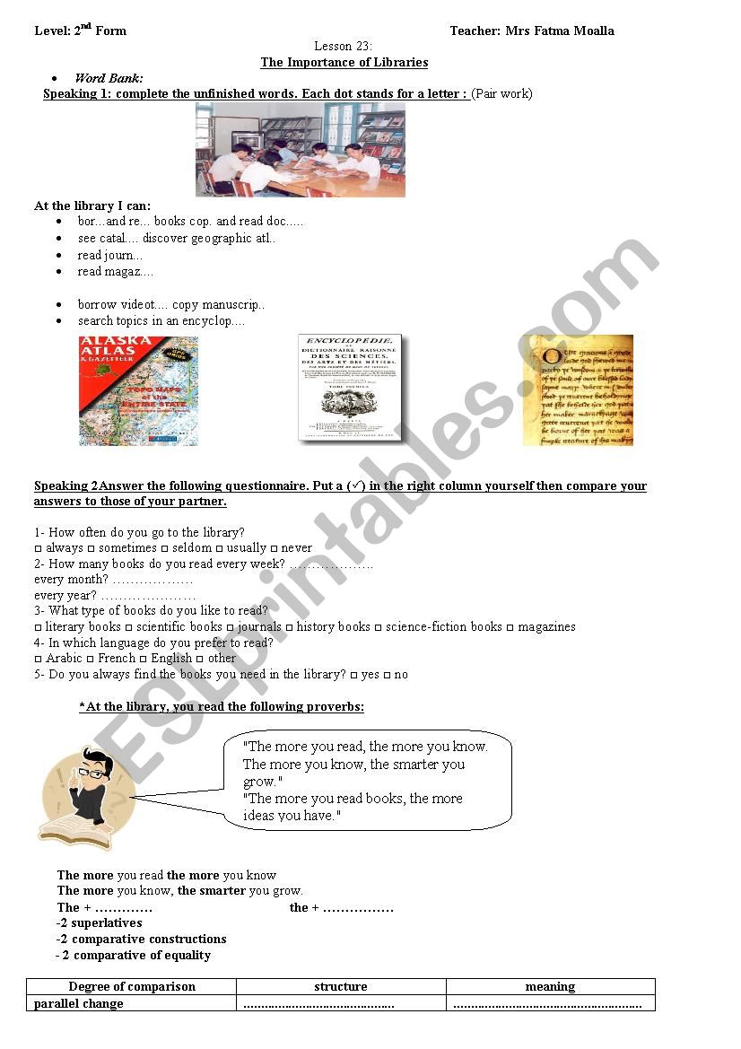 lesson 23 for 2nd year worksheet