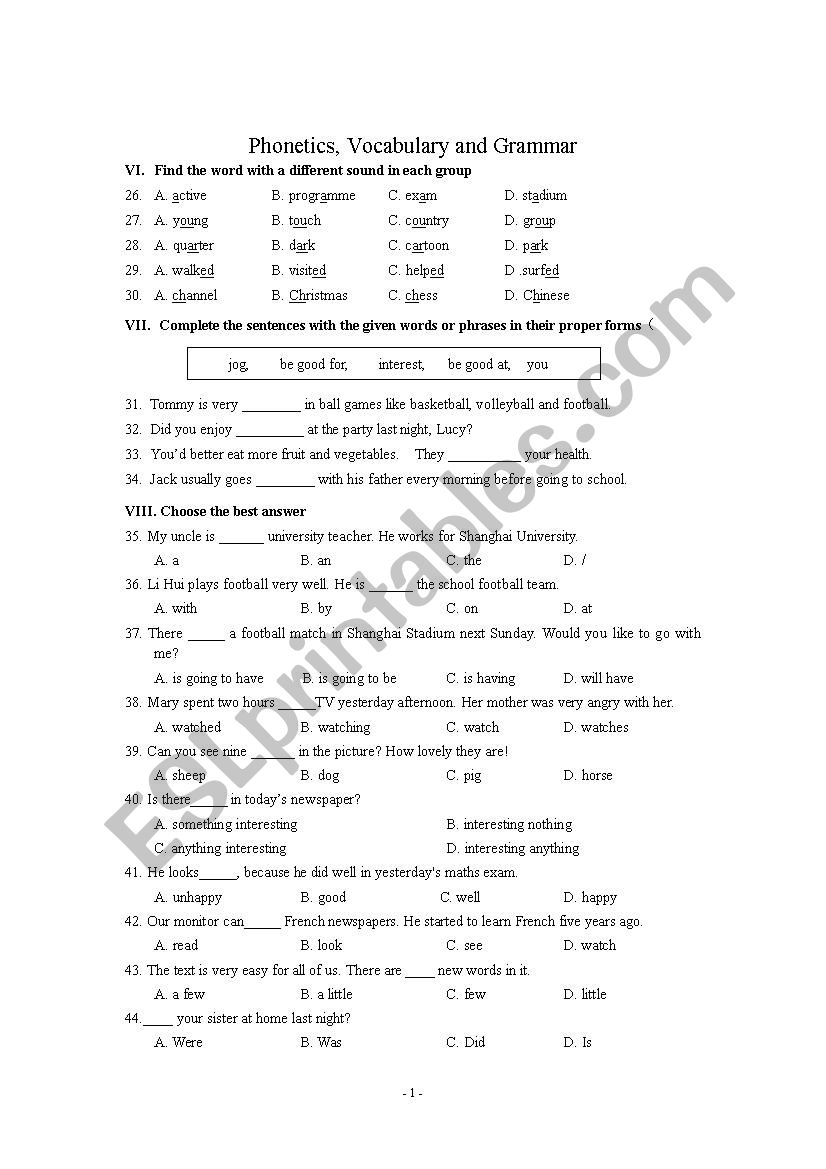 English Test worksheet