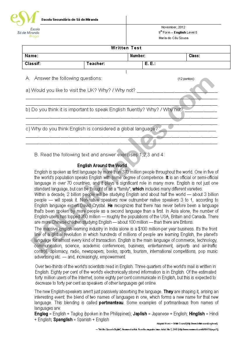 english around the world worksheet