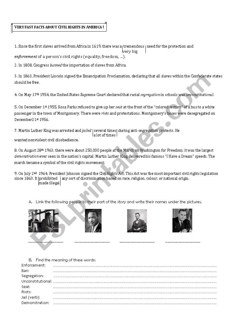 Civil rights movement worksheet