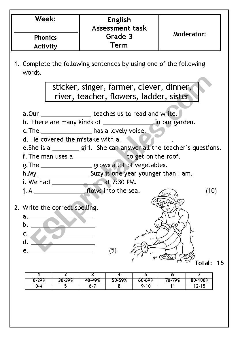 Phonics -er worksheet