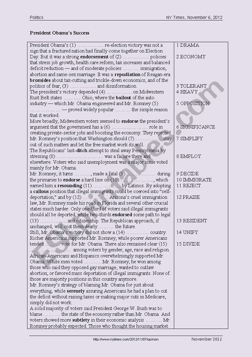 NY Times article on ObamaÂ´s victory