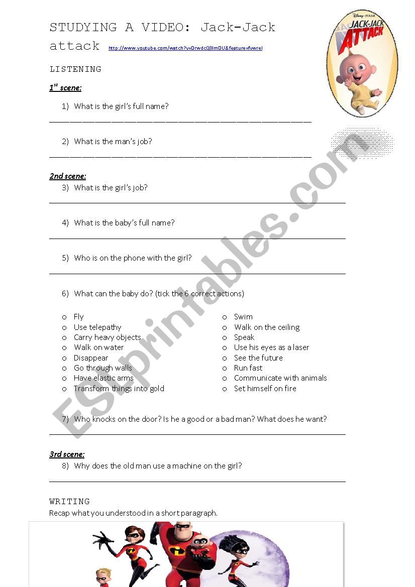 VIDEO: Jack-Jack attack  worksheet