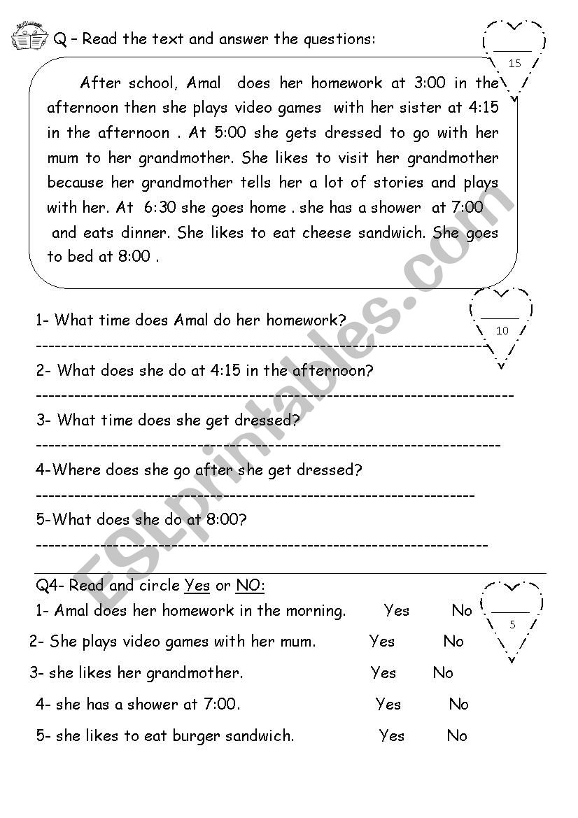 reading passage worksheet