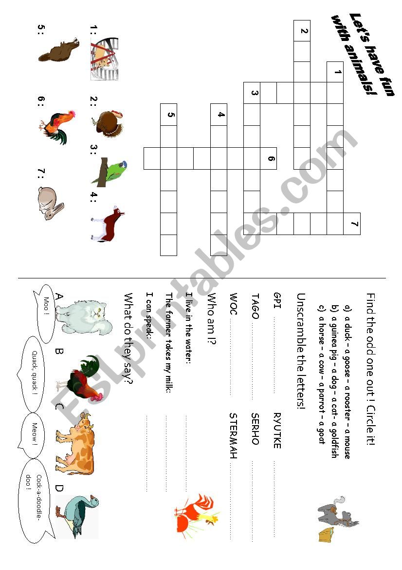 Animals: games worksheet