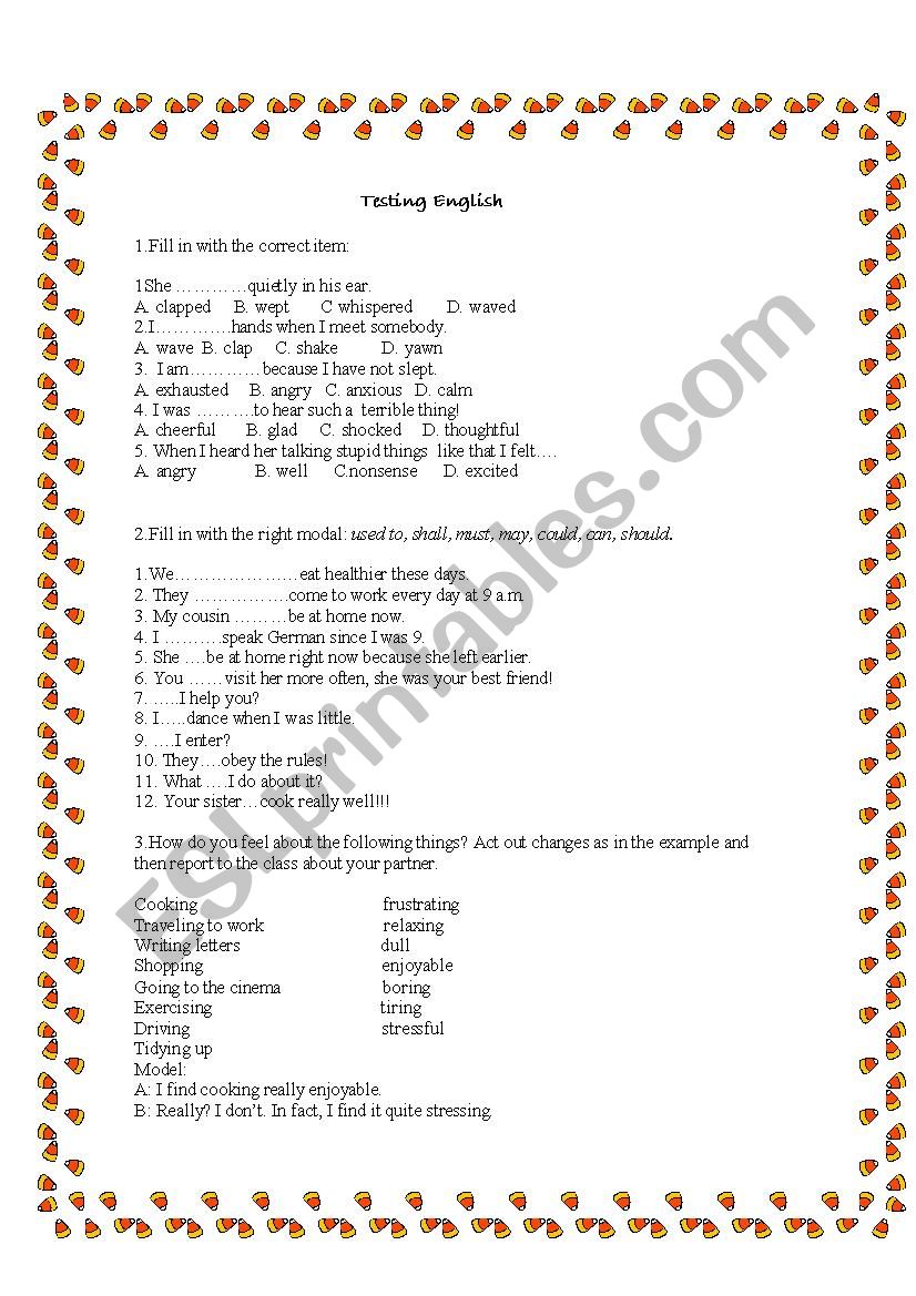 adjectives and modals worksheet