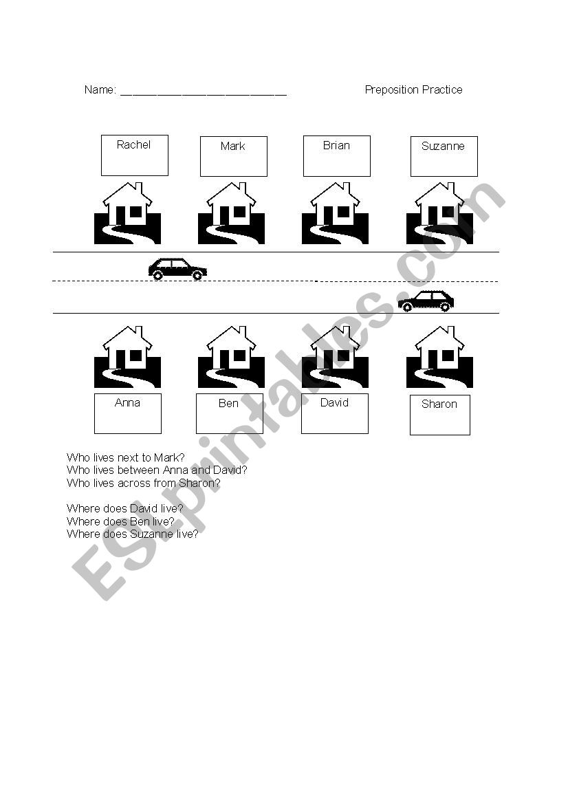 Preposition Practice: Next To, Across From, Between