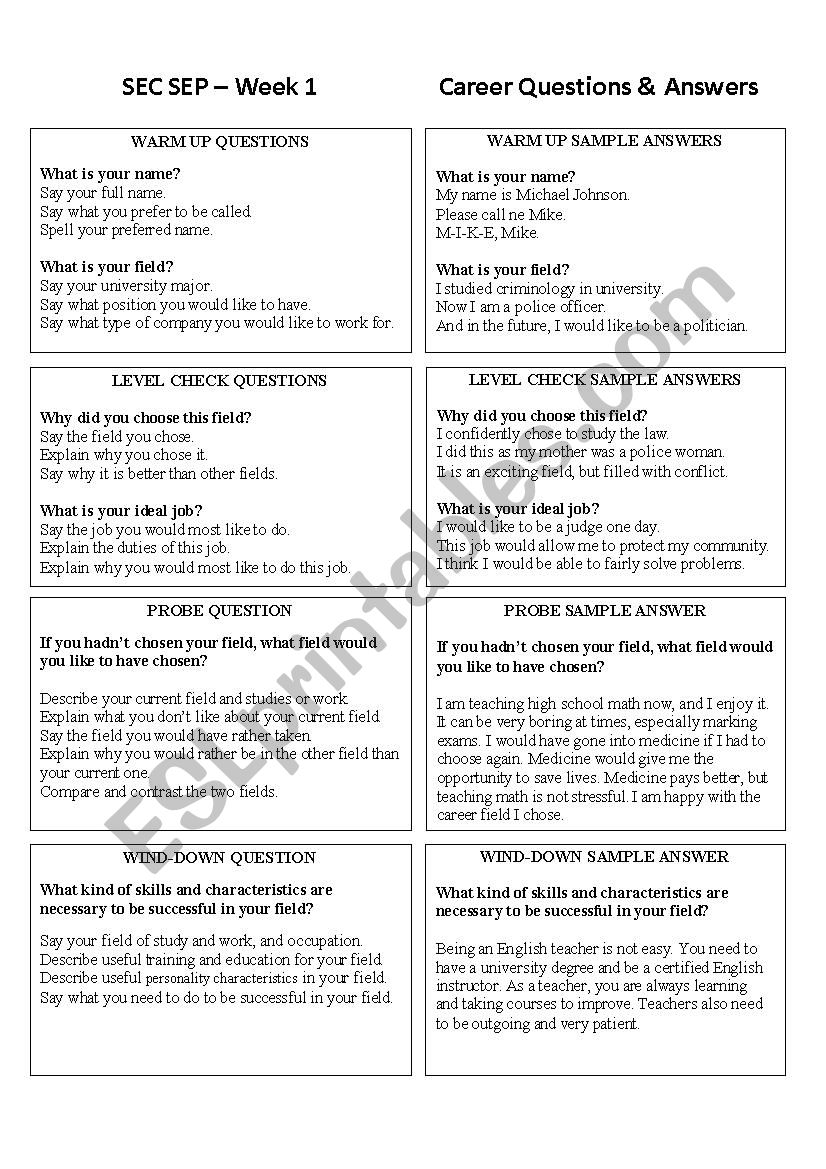 Career Speaking Exam Questions & Answers