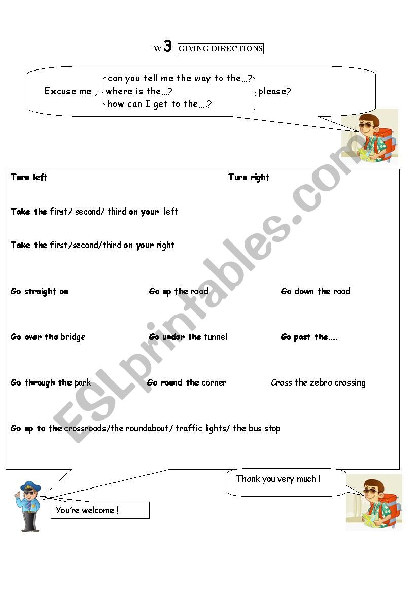 GIVING DIRECTIONS worksheet