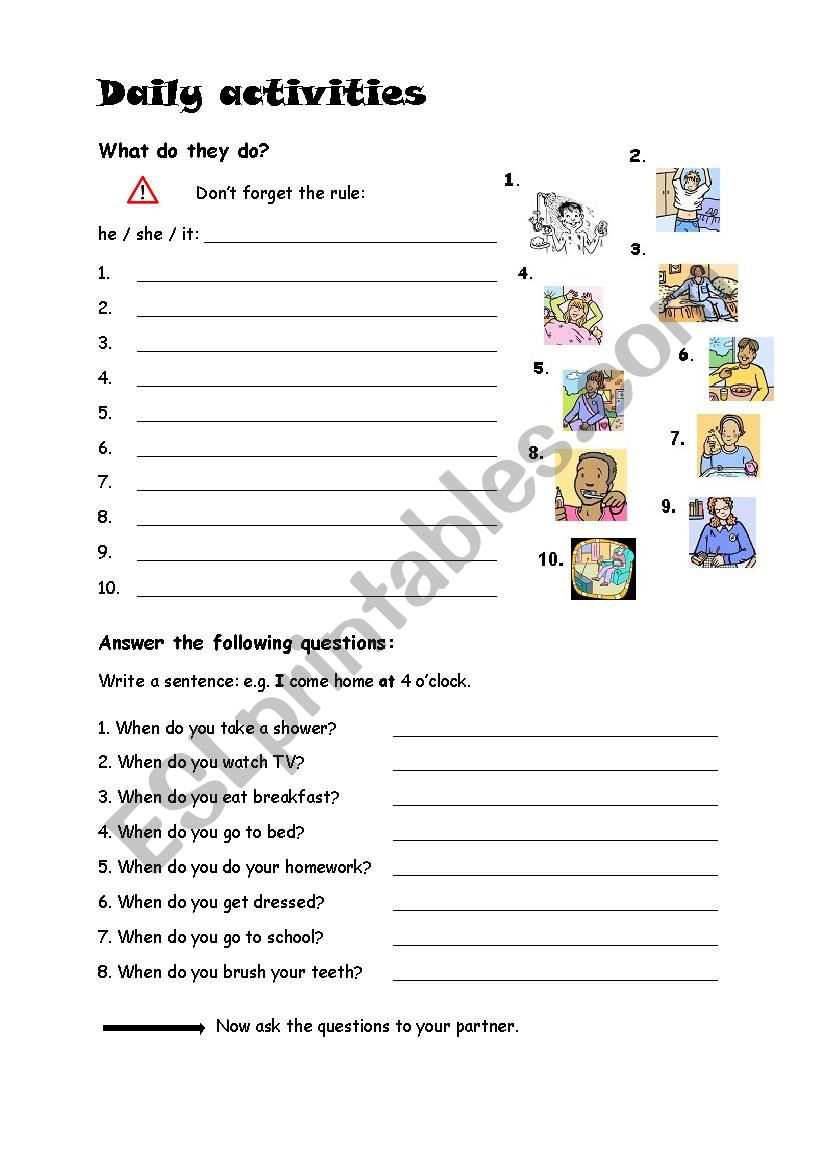 Daily Routine Worksheet worksheet