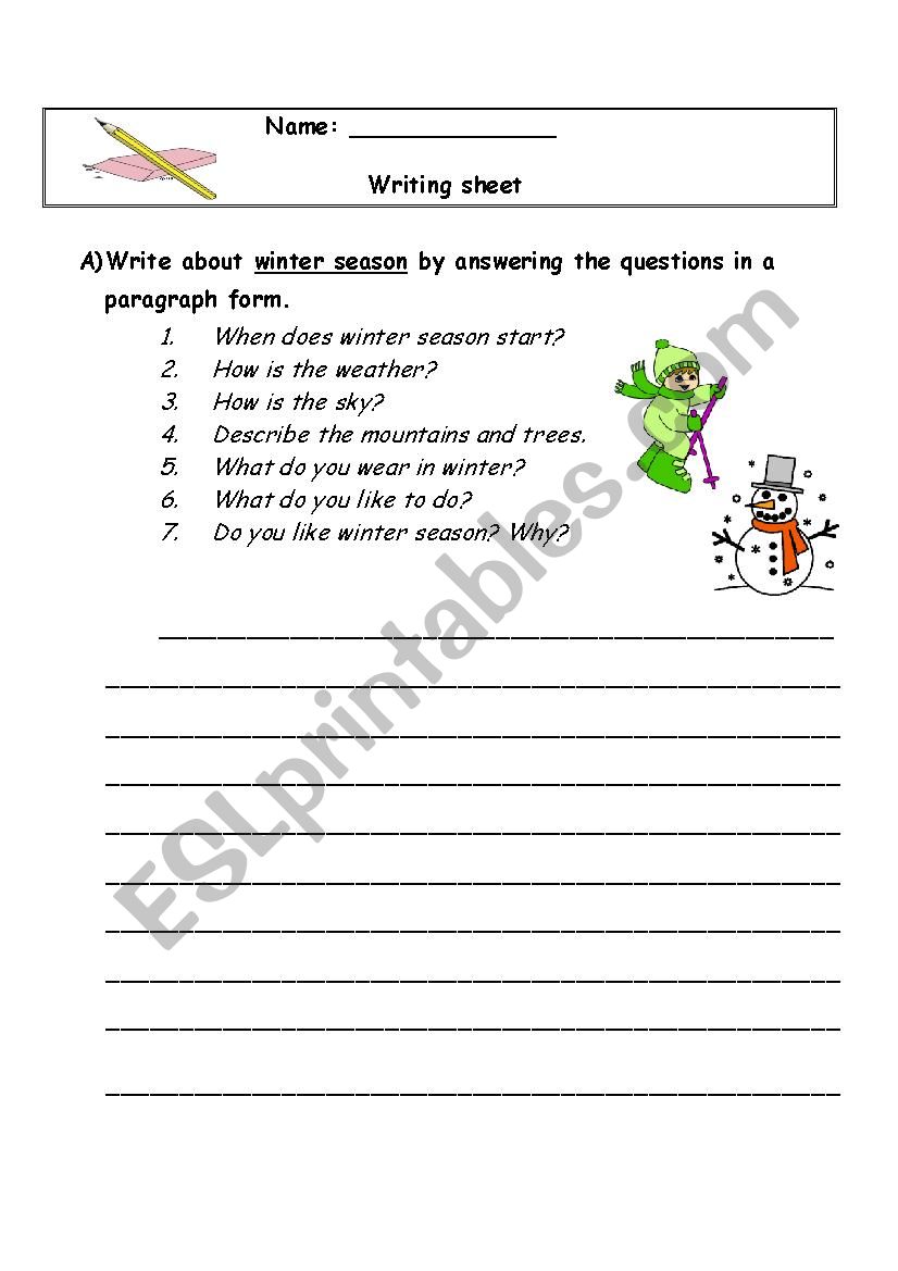 writing about winter worksheet
