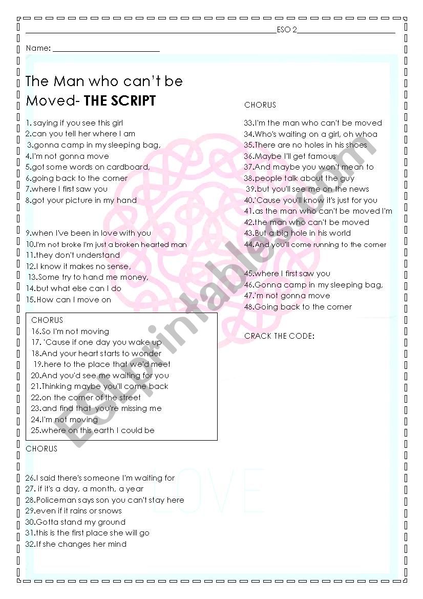 THE MAN WHO CANT BE MOVED (THE SCRIPT)