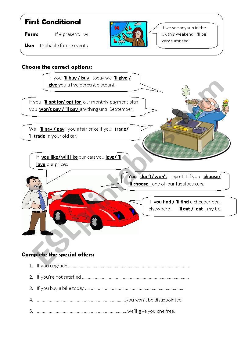 First Conditionals for Offers worksheet