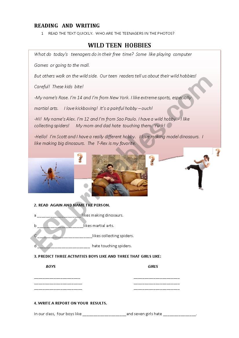 READING & WRITING  worksheet