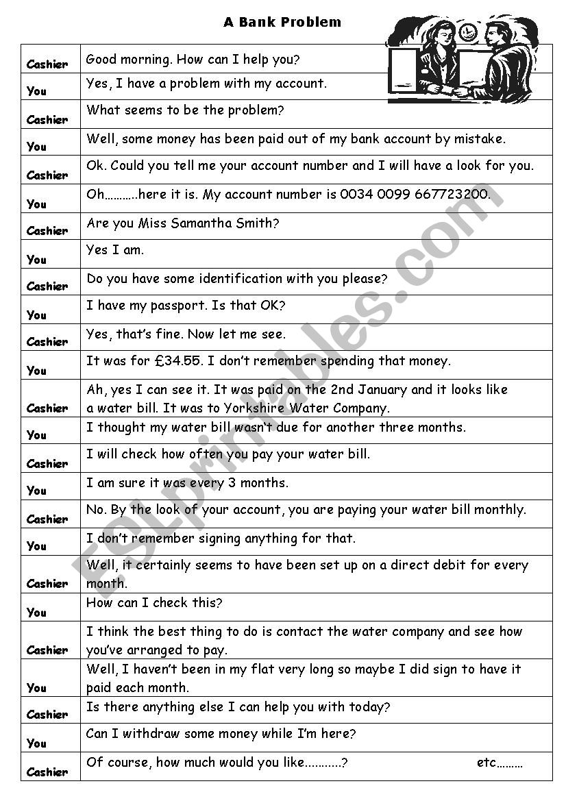 bank problem worksheet