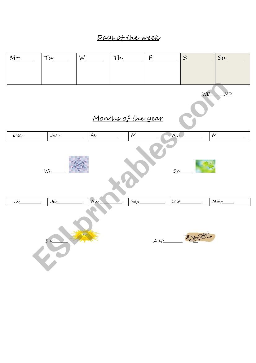 Days and Months worksheet