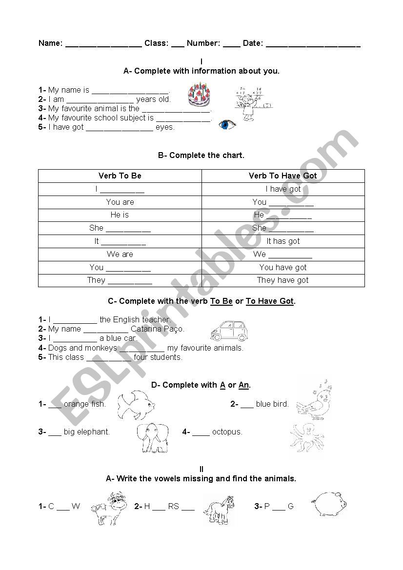 English to start worksheet